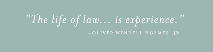 Quote: The life of law... is experience. - Oliver Wendell Holmes, Jr.
